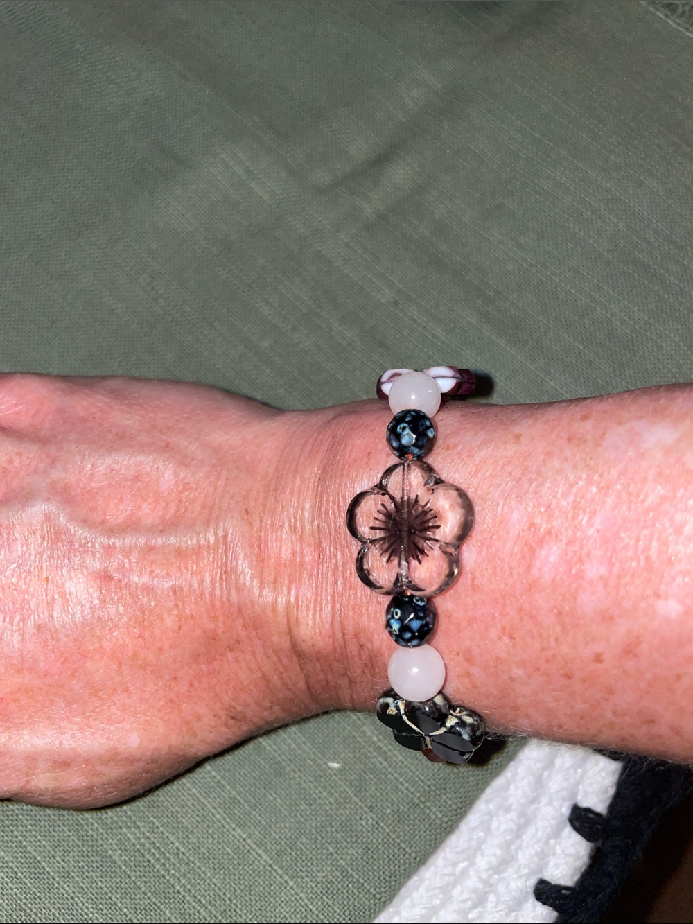 Handcrafted Black, Purple & Blue Floral Glass Bead Bracelet - Picture 5 of 8